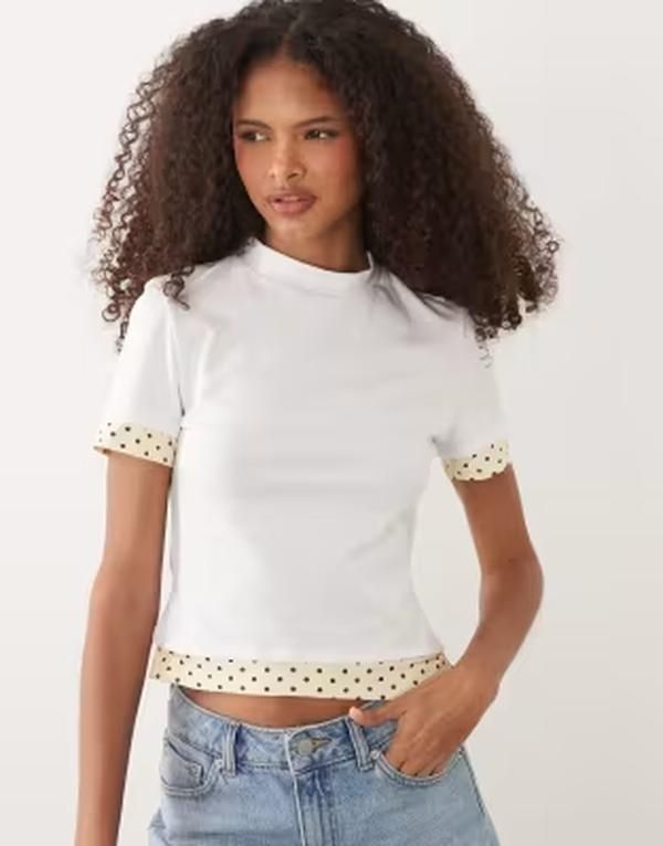 エイソス レディース トップス Tシャツ ドット柄 ドット ASOS DESIGN short sleeve double layer yellow polka dotop Choc Polka Dot ドット