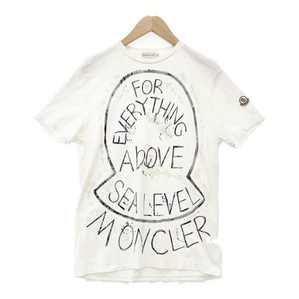 MONCLER モンクレール Tシャツ 半袖シャツ プリントＴシャツ ロゴ 半袖カットソー レディース Lサイズ ホワイト トップス DL19170■