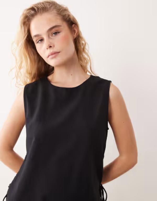 ヴィラ レディース トップス Tシャツ ノースリーブ リネン VILA linen touch tie side sleeveless top Black beauty ブラック