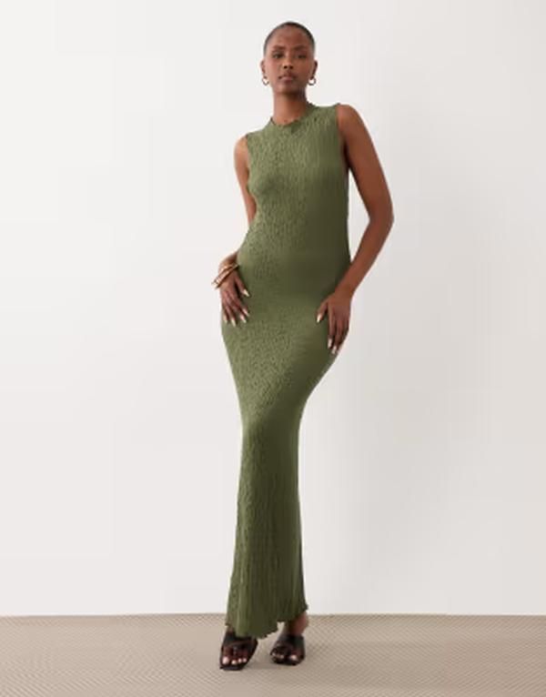 ヴィラ レディース トップス ワンピース ノースリーブ ジャージー マキシ VILA sleeveless textured jersey maxi dress in olive Olivine グリーン