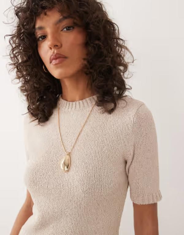 エイソス レディース トップス Tシャツ ニット ASOS DESIGN knit boucle shrunken top in mocha モカ