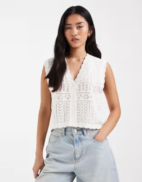 オンリー レディース トップス ベスト ONLY crochet vest WHITE ホワイト