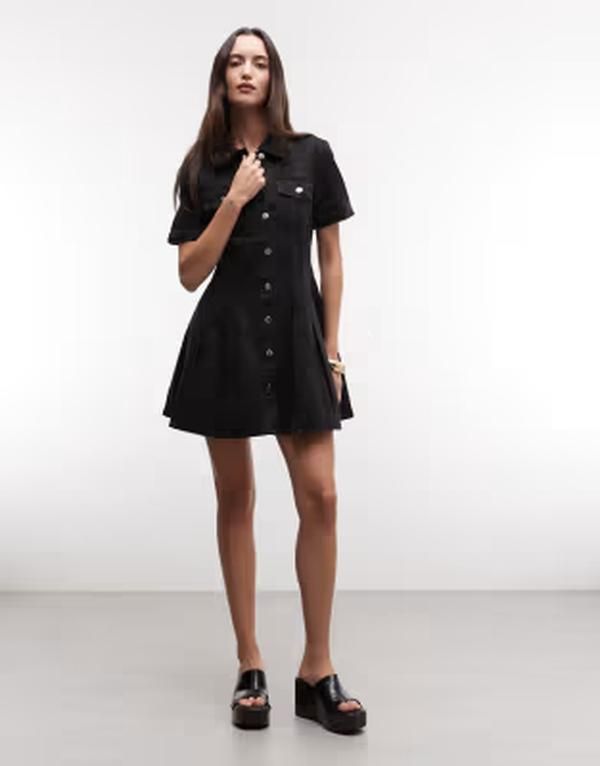 リバーアイランド レディース トップス ワンピース デニム River Island pleat front denim dress Black ブラック