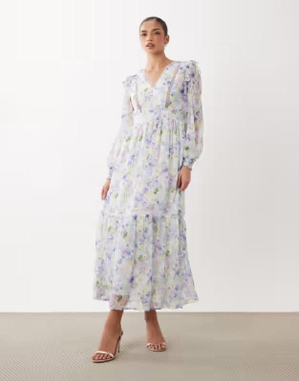 ヴィラ レディース トップス ワンピース フラワー柄 プリント レース マキシ フラワー VILAdder lace frill detail maxi dress floral print Cloudancer ホワイト