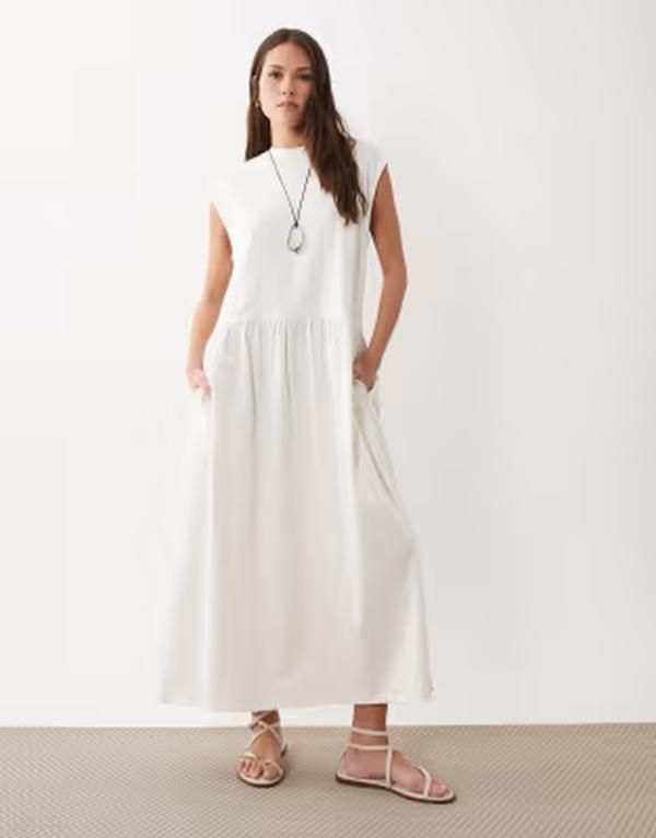 エイソス レディース トップス ワンピース ミディ ASOS DESIGN midi smock dress ineutral NEUTRAL