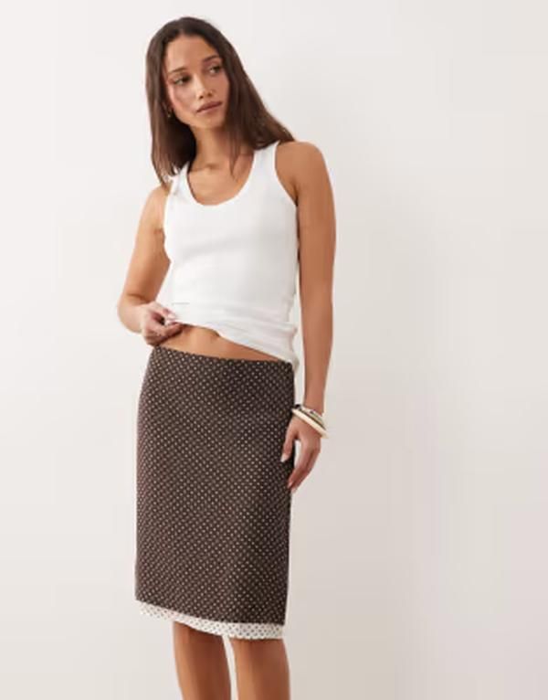 アンドアザーストーリーズ レディース ボトムスカート ドット柄 ひざ丈 ドット Other Stories knee length polka dot skirt BROWN ブラウン
