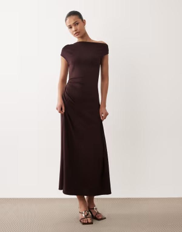マンゴ レディース トップス ワンピース アシンメトリー マキシ Mango asymmetric maxi dress in fig