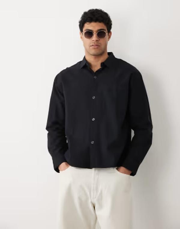 コットンオン メンズ トップス シャツ Cotton long sleeve shirt Black ブラック