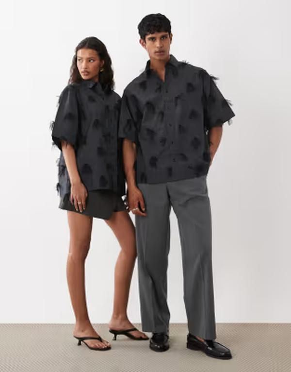 シスタージュン レディース トップス シャツ メッシュ コットン Sister Jane Nilsson Unisex cotton mesh bow detail boxy short sleeve shirt Black ブラック