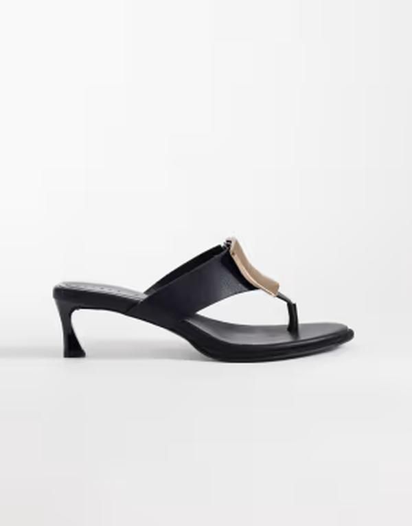 エイソス レディース シューズ サンダル ヒール ASOS DESIGN Horizon trim detailing chunky flip flop kitten heel sandals Black ブラック