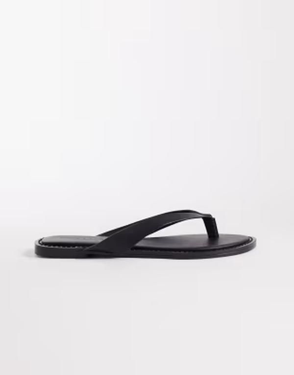 エイソス レディース シューズ サンダル レザー ASOS DESIGN Fenna premium leather flip flop BLACK LEATHER ブラック