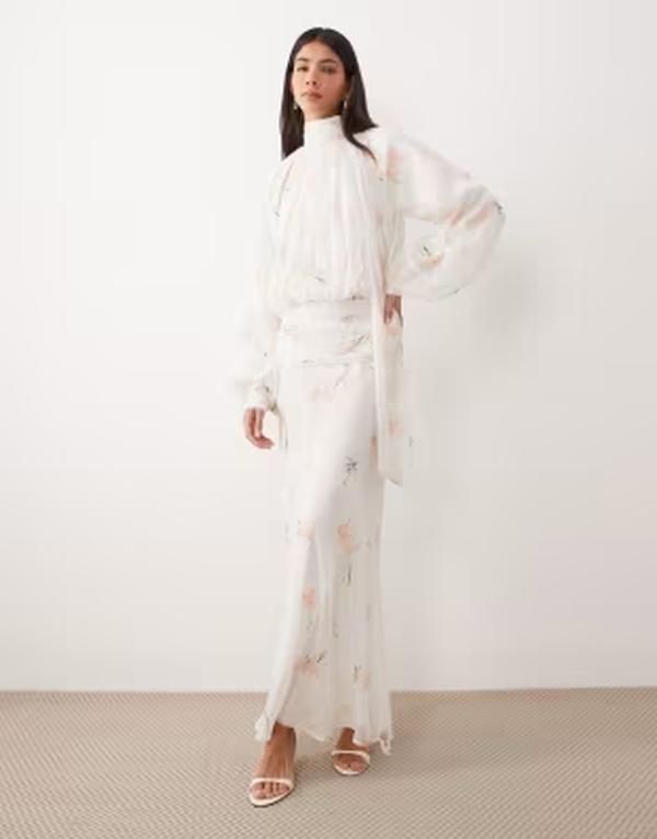 エイソス レディース トップス ワンピース シフォン ハイネック フラワー柄 ドレープリント マキシ フラワー ASOS DESIGN high neck draped chiffon maxi dress with neck tie floral print