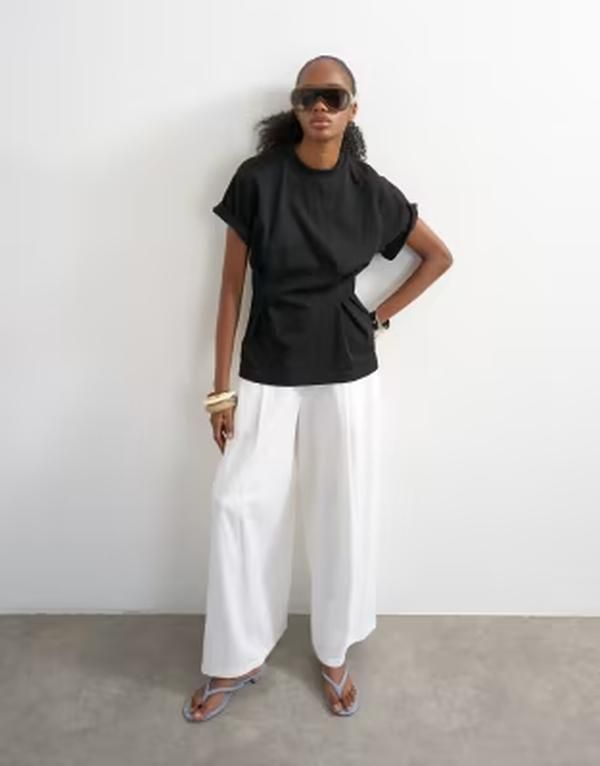 トップショップ レディース トップス Tシャツ Topshop roll sleeve cinch tee Black ブラック