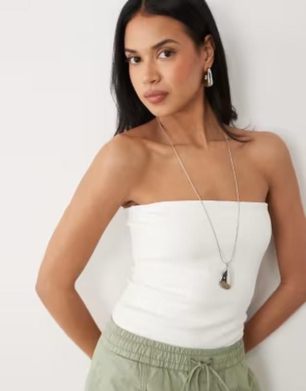 エイソス レディース トップス シャツ コットン ASOS DESIGN compact cotton blend bandeau top Ivory アイボリー