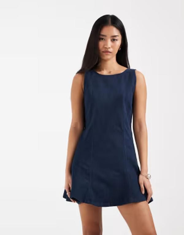オンリー レディース トップス ワンピース ミニ ノースリーブ デニム ONLY sleeveless denimini dress in dark Sky captain デニム