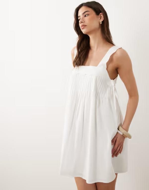 ノーバディーズ チャイルド レディース トップス ワンピース プリーツ ミニ コットン Nobodys Child Valerie cotton square neck pleated mini dress White ホワイト