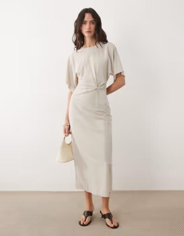マンゴ レディース トップス ワンピース Tシャツ Mango Tshirt dress with twist detail BEIGE ベージュ