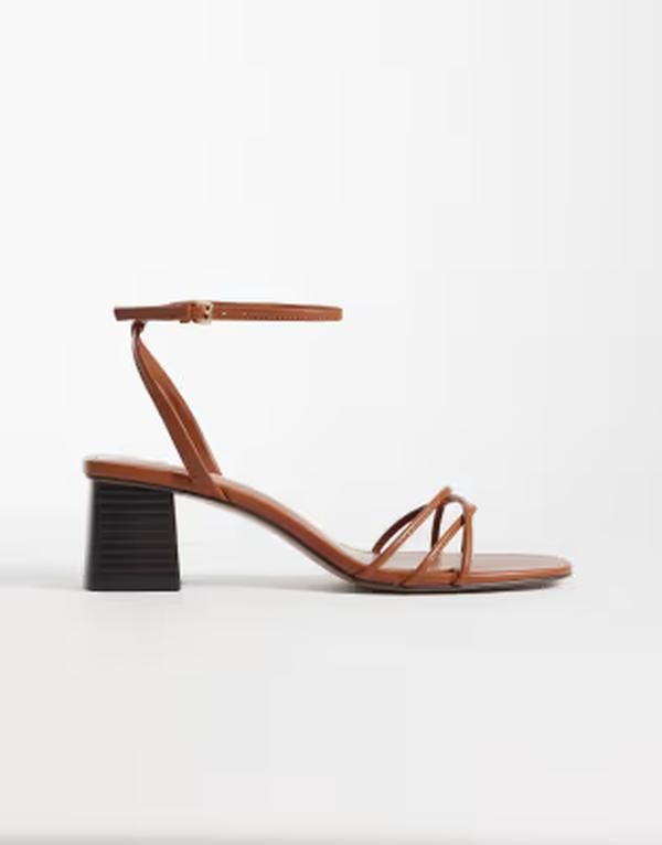 マンゴ レディース シューズ サンダル ヒール Mango strappy block mid heeled sandals BROWN ブラウン