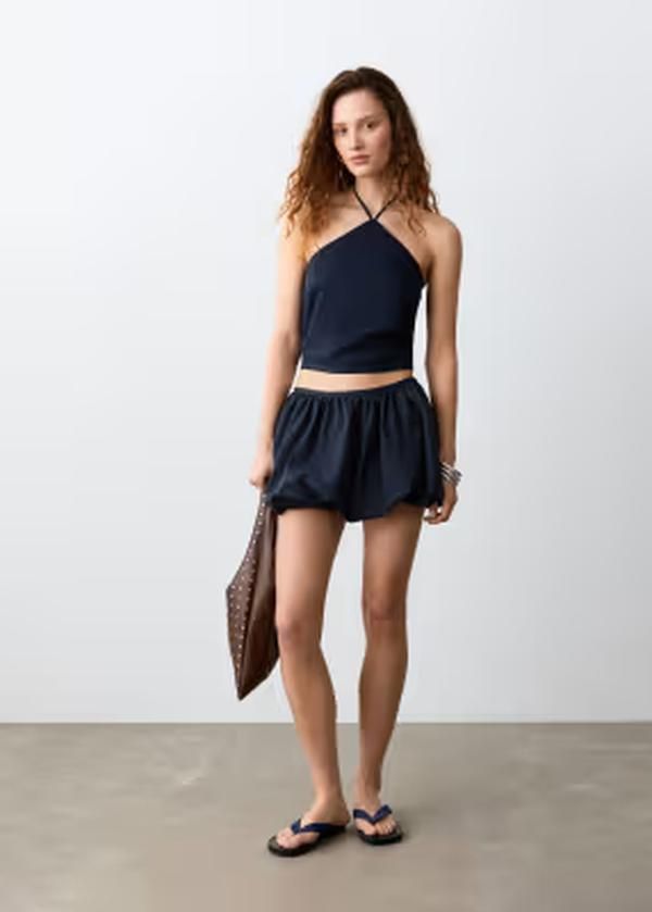 マンゴ レディース トップス シャツ リネン ホルター Mango Teen linen mix halterneck top NAVY ネイビー 11,294円