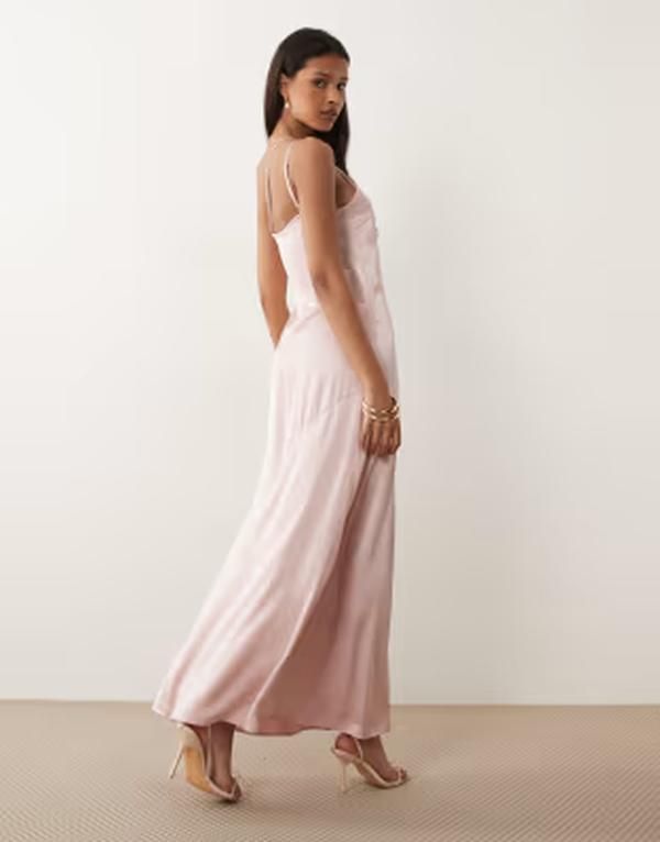 ヴィラ レディース トップス ワンピース サテン マキシ VILA one shoulder strap detail satin maxi dress in light Sea pink ピンク