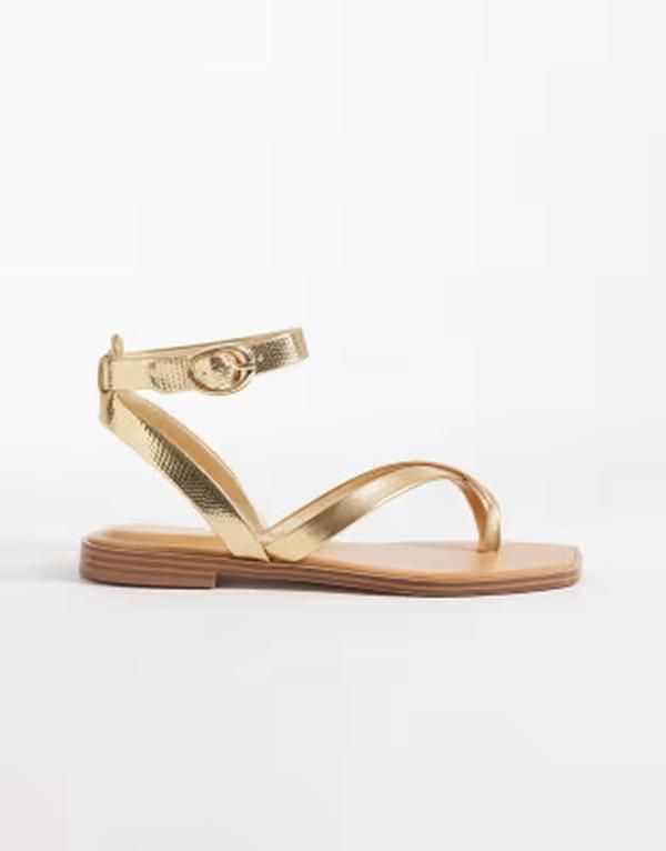 アルド レディース シューズ サンダル アンクル Aldo Daressi flip flop flats with ankle straps GOLD ゴールド