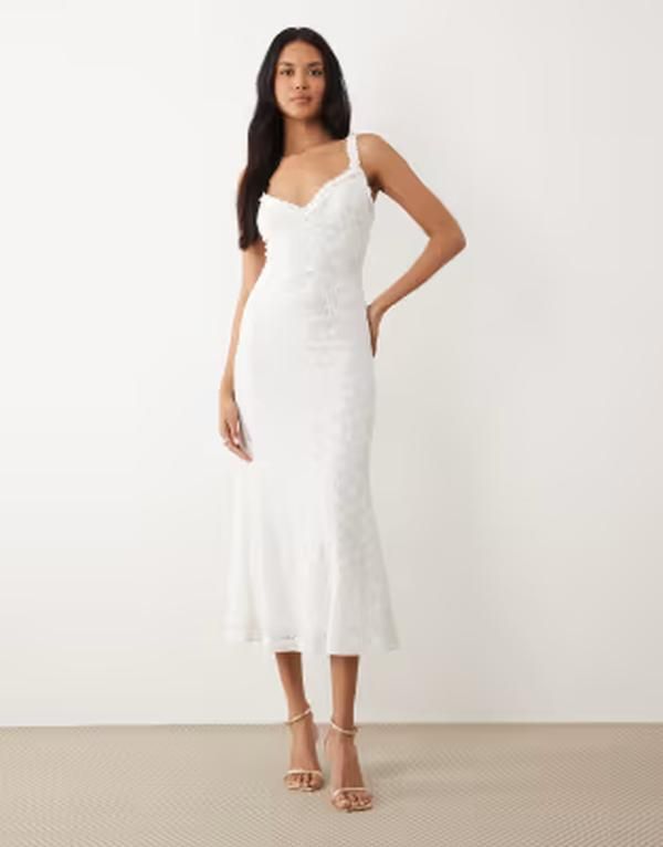 バードット レディース トップス ワンピース ミディ レース Bardot Alegra exclusive stretch lace camidi dress Orchid White ホワイト