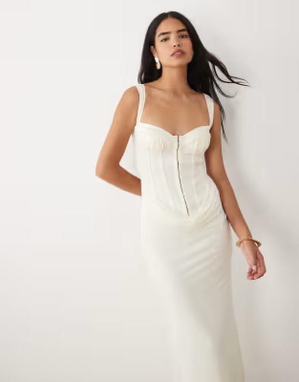 タイガーミスト レディース トップス ワンピース ドレープ マキシ Tiger Mist Ginny corset detail drape waist maxi dress in offwhite オフホワイト