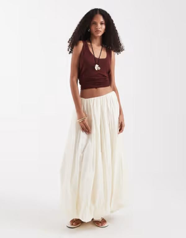 エイソス レディース ボトムスカート マキシ ASOS DESIGN maxi skirt with bubble hem in stone ストーン