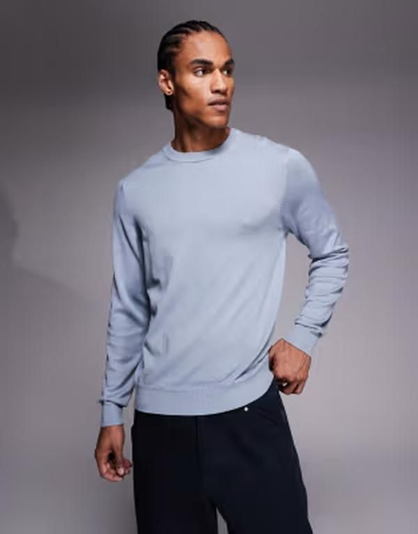 リバーアイランド メンズ アウター ニット・セーター クルーネック River Island long sleeve crew neck sweater BLUE ブルー