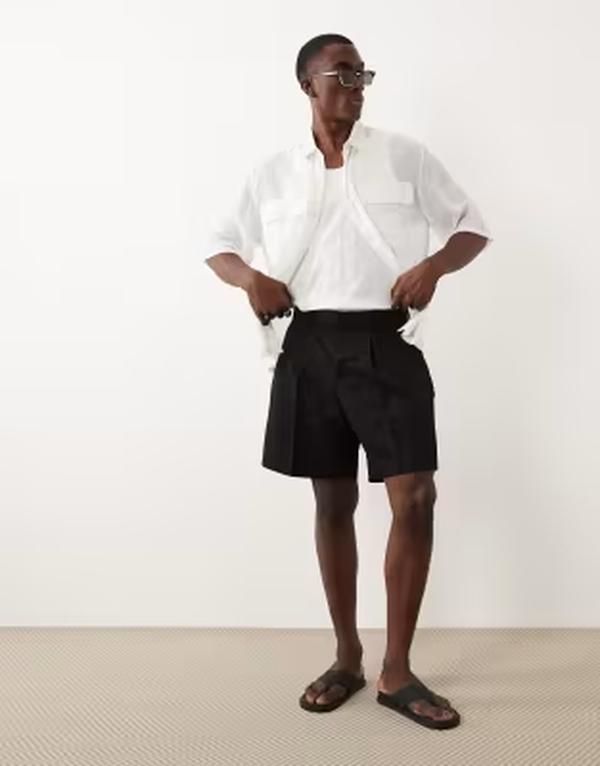エイソス メンズ ボトムス ハーフパンツ・ショーツ プリーツ ショートパンツ ASOS DESIGN smart pleated wide shorts Black ブラック