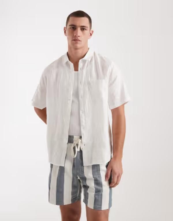 コットンオン メンズ トップス シャツ リネン Cotton relaxed linen shirt WHITE ホワイト