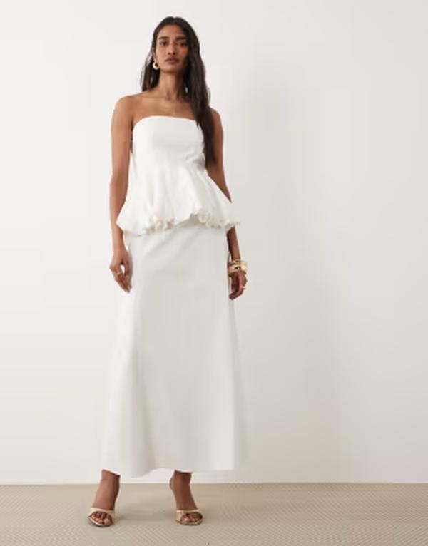 フォースレックレス レディース トップス ワンピース コットン マキシ 4th Reckless cotton bandeau peplum waist detail maxi dress WHITE ホワイト