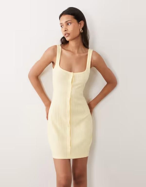 エイソス レディース トップス ワンピース ボタンダウン ミニ ダウン ASOS DESIGN button down rib with picotrimini dress in buttermilk