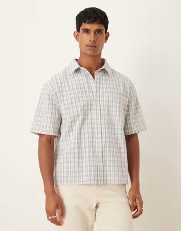 コットンオン メンズ トップス シャツ Cotton darcy short sleeve shirt plaid Off white check オフホワイト
