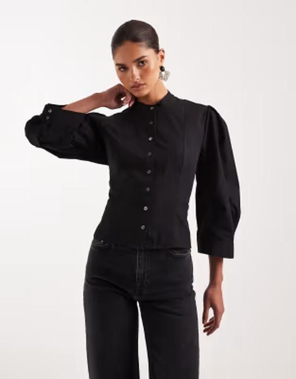 オールセインツ レディース トップス シャツ バルーンスリーブ レース AllSaints maud lace up corset balloon sleeve shirt black ブラック