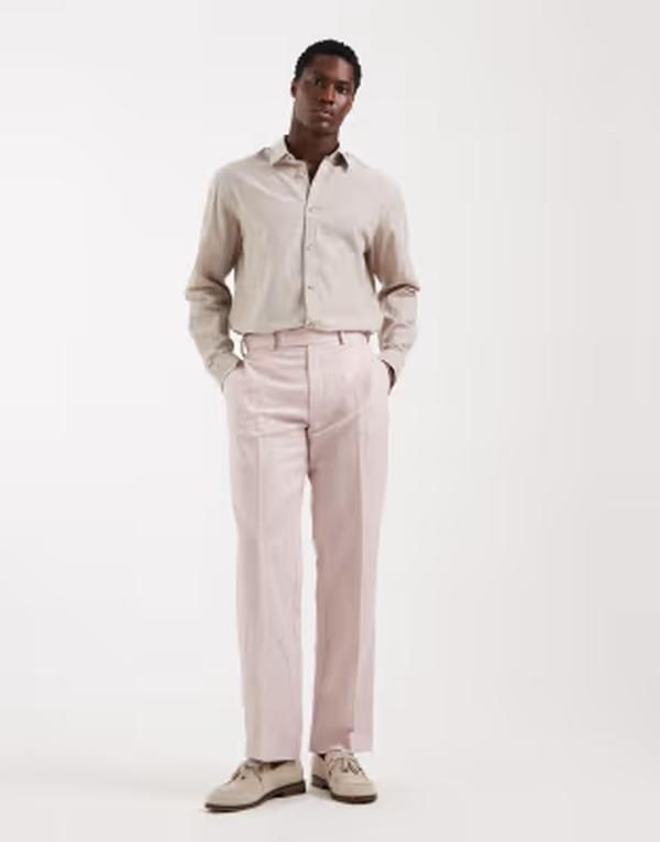エイソス メンズ ボトムス カジュアルパンツ ストレート リネン ASOS DESIGN tailored linen rich straight leg pants in dusty pink ピンク