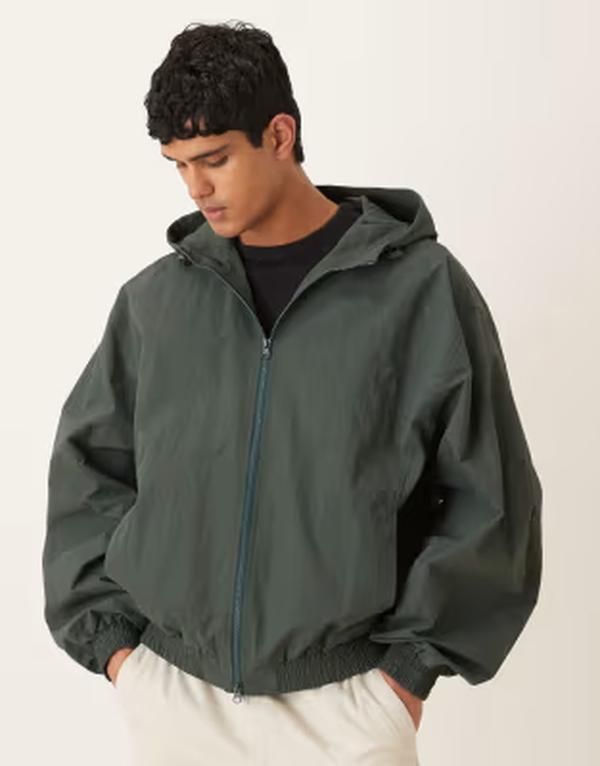 エイソス メンズ アウター ジャケット・ブルゾン ASOS DESIGN oversized track jacket in dark GREEN グリーン