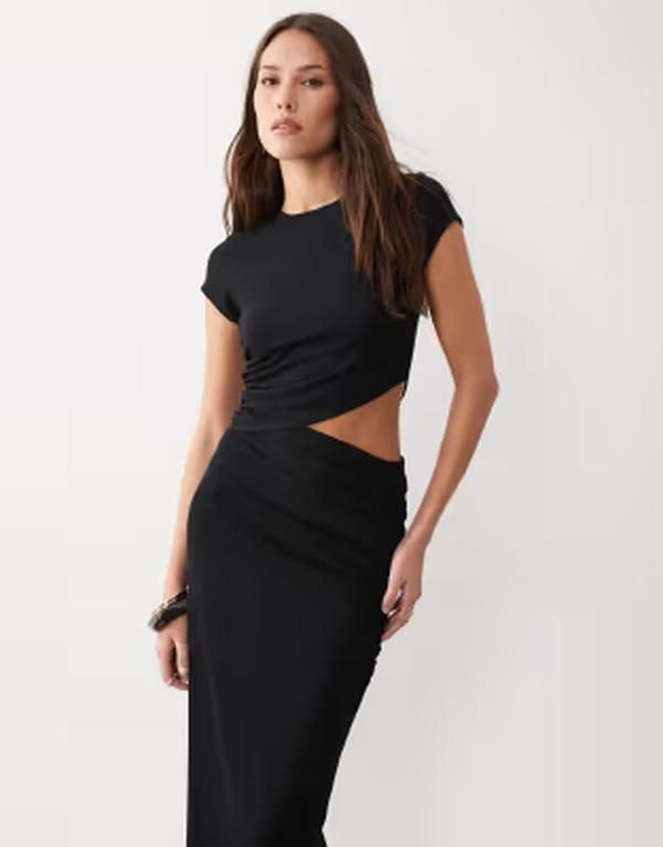 エイソス レディース トップス ワンピース リブニット カットアウト ニット ASOS DESIGN light rib knit cut out midaxi dress Black ブラック