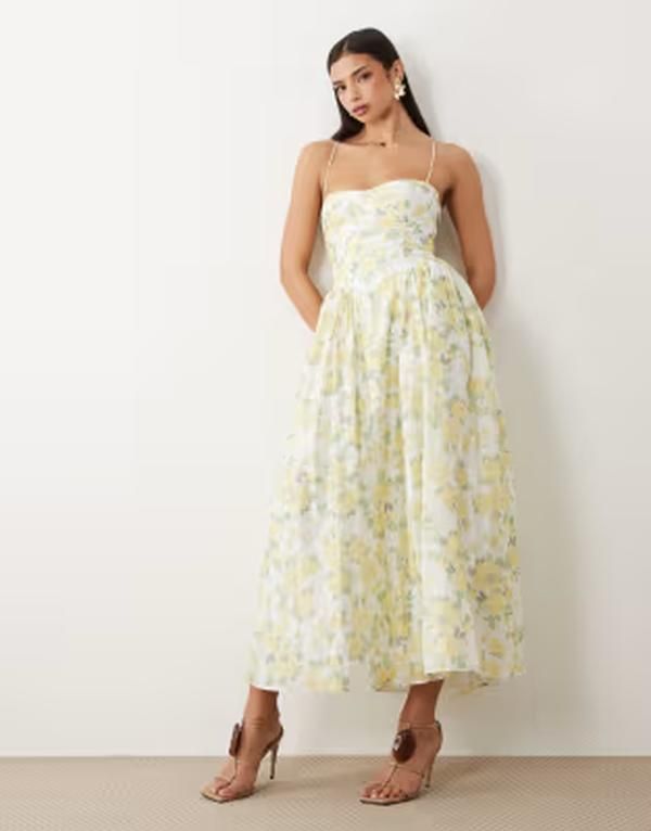 バードット レディース トップス ワンピース フラワー柄 コットン マキシ フラワー Bardot Estie cotton cami corset detail maxi dress in yellow floral Yellow floral イエロー