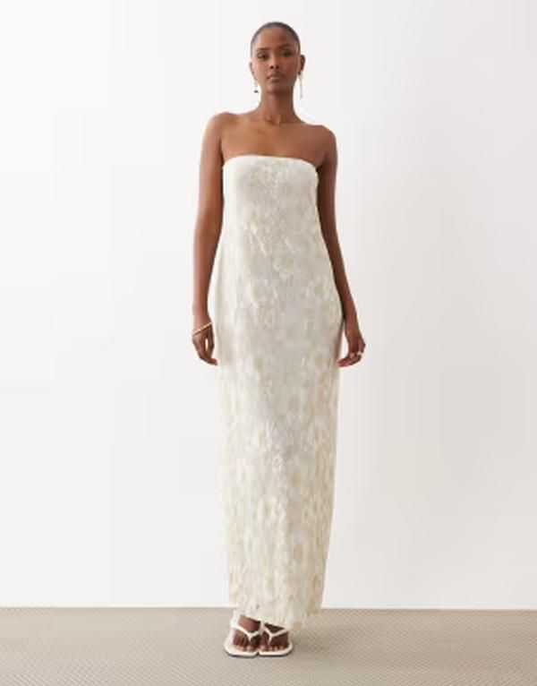 サウスビーチ レディース トップス ワンピース レース マキシ South Beach glitter lace bandeau maxi dress WHITE ホワイト