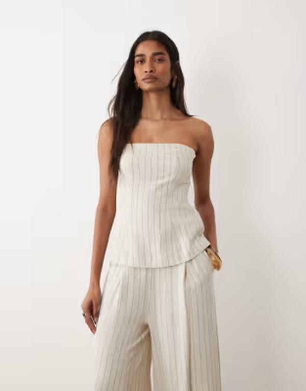 ミスセルフフリッジ レディース トップス シャツ リネン Misselfridge tailored linen mix bandeau top ineutral stripe Neutral Stripe ストライプ
