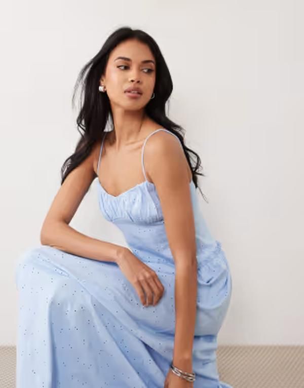 エイソス レディース トップス ワンピース マキシ ASOS DESIGN eyelet cami maxi dress in light BLUE ブルー