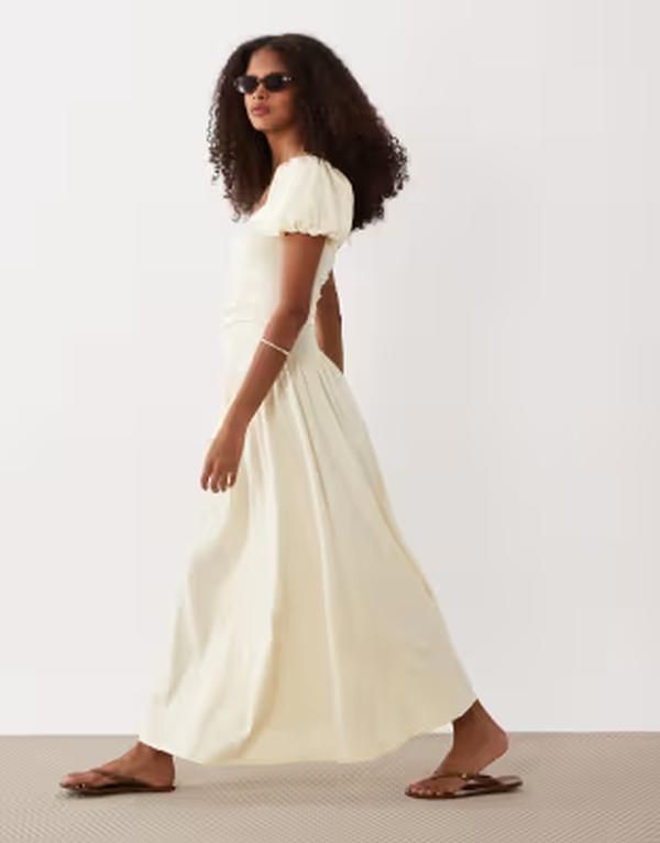 エイソス レディース トップス ワンピース ギャザー ミディ ASOS DESIGN ruched front midi tea dress in buttermilk
