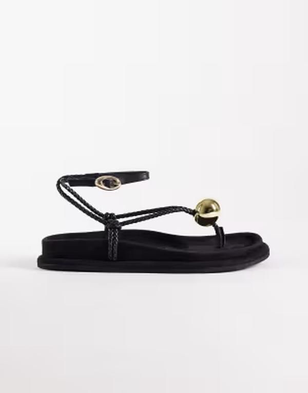 エイソス レディース シューズ サンダル スエード ASOS DESIGN Filippa braided flip flop sandals with ball detail suedette Black ブラック