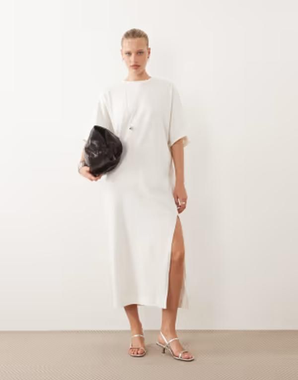 エイソス レディース トップス ワンピース ミディ Tシャツ ASOS DESIGN batwing Tshirt midi dress Offwhite オフホワイト