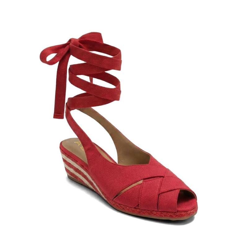エアロソールズ レディース シューズ パンプス サンダル アンクル リネン Aerosoles Roberta Womens Linen Wedge Sandals With Ankle Wrap Rich Red レッド