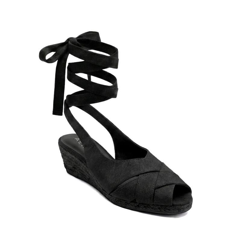エアロソールズ レディース シューズ パンプス サンダル アンクル リネン Aerosoles Roberta Womens Linen Wedge Sandals With Ankle Wrap Black ブラック