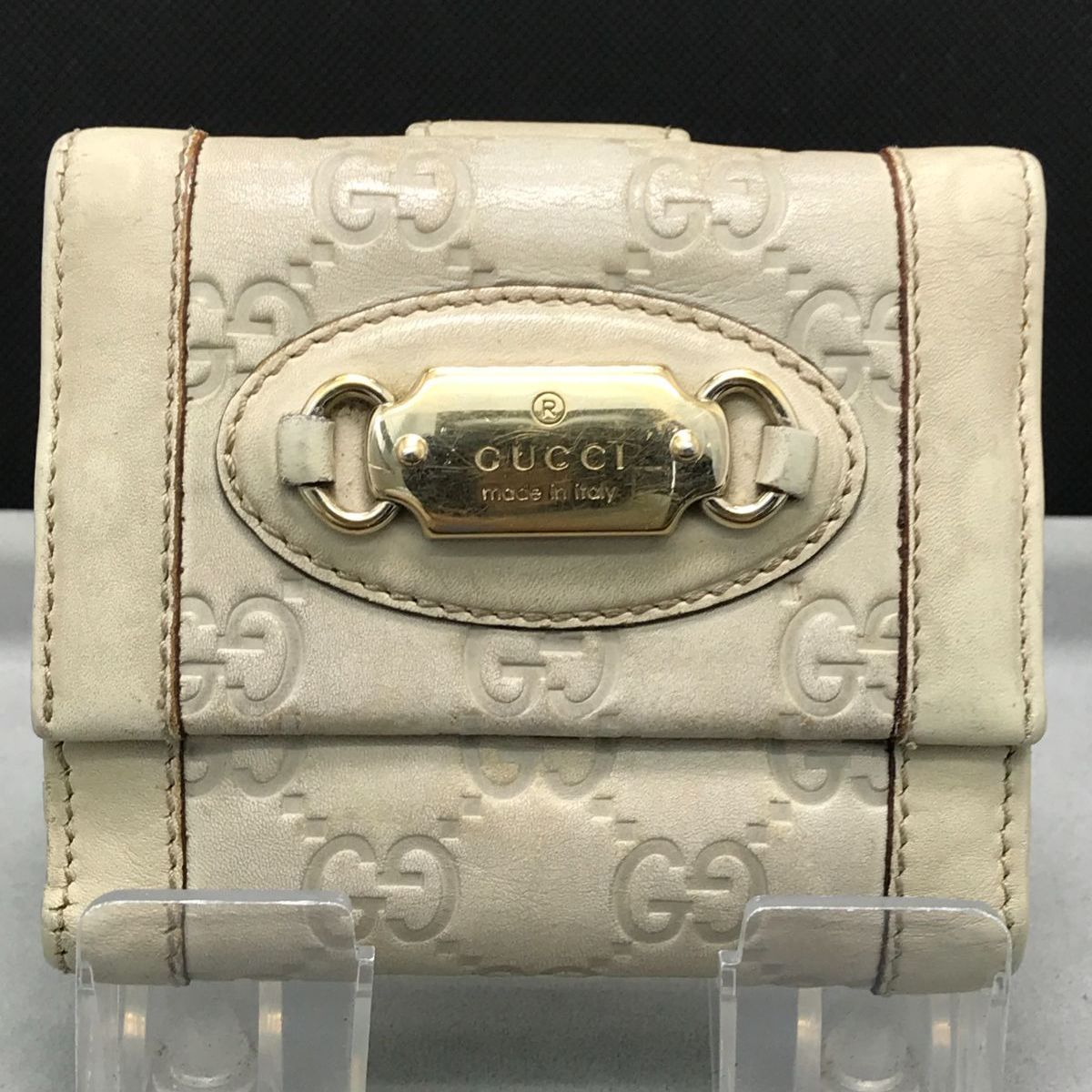 GUCCI グッチ シマ 三つ折り財布 Wホック ロゴプレート レザー GG柄 