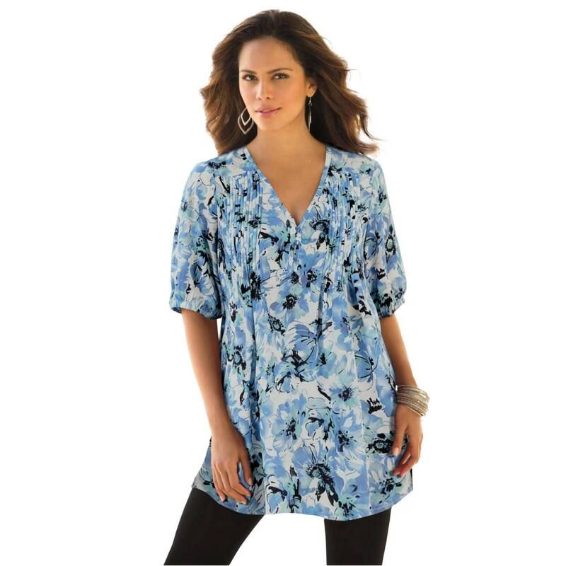 ロアマンズ レディース トップス シャツ ジョーゼット プラスサイズ プリント Roamans Womens Plusize Printed YNeck Georgette Top Blue Dreamy Floral ブルー