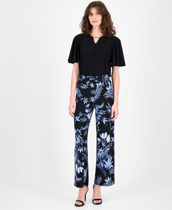 アンクライン レディース ボトムス カジュアルパンツ プチ プリント Anne Klein Womens Printed HighRise WideLeg Pants Regular Petite Anne Black Multi ブラック